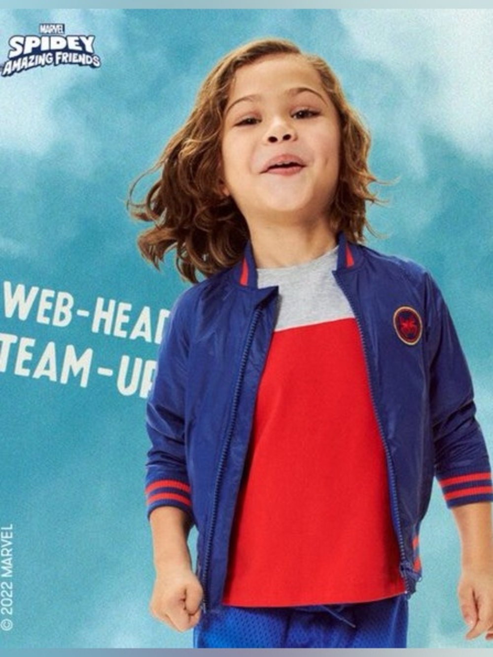 Spidey Blue Zip Bomber Jacket with Red Trim